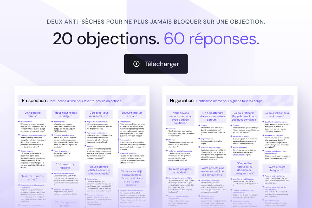 Uptoo : 20 objections, 60 réponses : deux anti-sèches pour ne plus jamais bloquer sur une objection